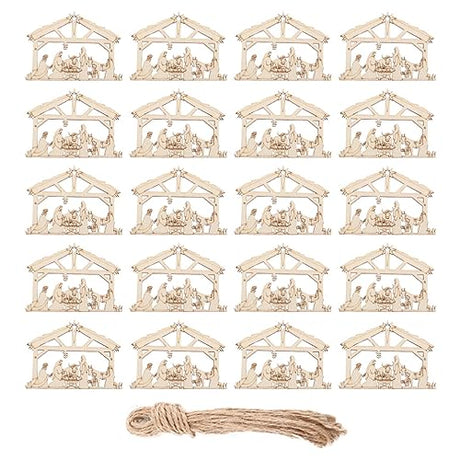 SEWACC Wooden Nativity Scene Ornaments 20Pcs Unfinished Blank Celebrate The Birth of Jesus Shape Cutout Craft Decorations for DIY Crafts Christmas SEWACC
