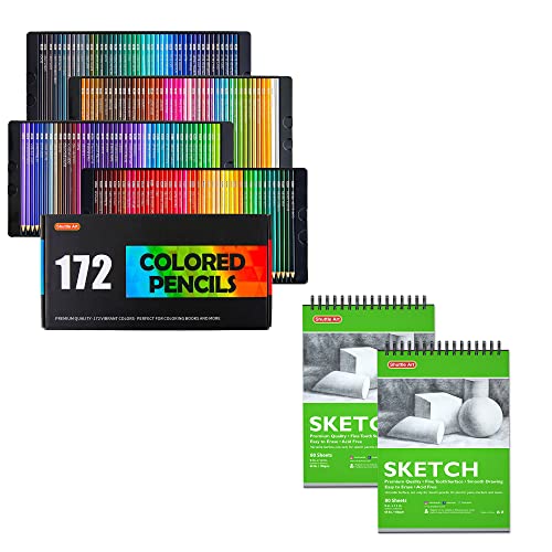 Shuttle Art Colored Pencils Bundle, Set of 172 Colors Colored Pencils + 160 Sheets Artist Sketch Books - WoodArtSupply