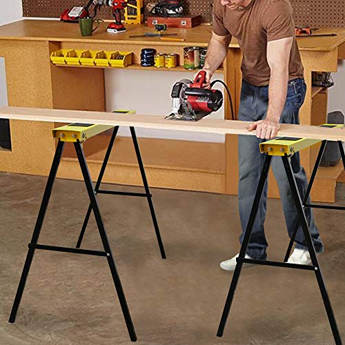 Forup Portable Folding Sawhorse, Heavy Duty Twin Pack, 275 lb Weight Capacity Each 2 Pack (Yellow) - WoodArtSupply