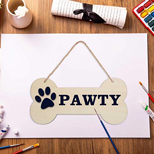 3 Pcs Dog Bone Wood Sign Blank Wooden Plaque Unfinished Wood DIY Crafts Hanging Sign with Ropes for Puppy Pet House Door Wall Decorative, 3.9x7.9 Creaides