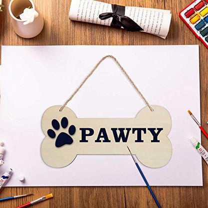 3 Pcs Dog Bone Wood Sign Blank Wooden Plaque Unfinished Wood DIY Crafts Hanging Sign with Ropes for Puppy Pet House Door Wall Decorative, 3.9x7.9