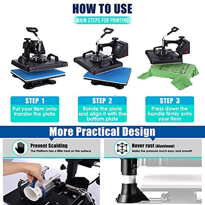 AKEYDIY Heat Press Machine 8 in 1 Professional Heat Press Machines 15" Swing Away Shirt Printing Sublimation Transfer Machine Digital Heat Press - WoodArtSupply