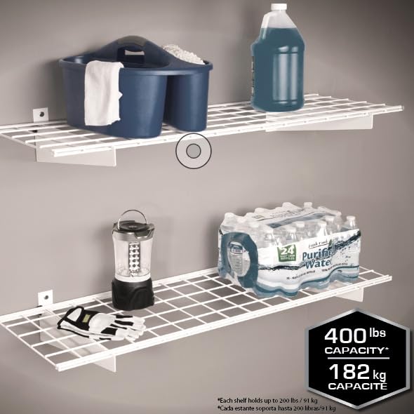 Hyloft 00967 45-Inch X 15-Inch Steel Wall Shelf Storage Rack for Garage, Low-Profile Brackets, Max Shelf Load 200 Pounds, Off White HyLoft