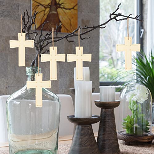 Cross Shape Wooden Cross Wood with Twines Art Unfinished Ornaments for Easter Religious and Church Events Christmas Wedding Birthday Party Christmas Zontween