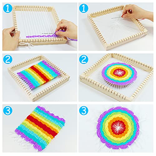 Coola Wooden Multi - Weaving Loom Kit for Kids Beginners Art and Craft Mini Loom(9 x 9in) Handcraft Including Crafting Kit,Wood Loom Frame,Colored - WoodArtSupply