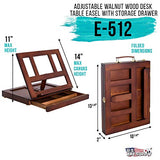 U.S. Art Supply Walnut Solana Adjustable Wood Desk Table Easel with Storage Drawer, Paint Palette, Premium Beechwood - Portable Wooden Artist US Art Supply