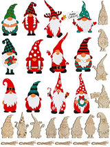 Macarrie 48 Pcs Christmas Wood Gnome Cutouts Blank Unfinished Wooden Gnome Hanging Ornaments Elf Paintable Christmas Ornaments with Rope for DIY Macarrie
