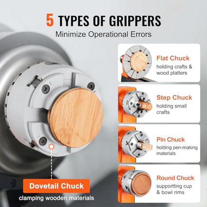 VEVOR KP965 Lathe Chuck, 4-Jaw 3.75" Diameter, Metal Lathe Chuck Turning Machine Accessories with 5 Sets of Jaws, Self-centering Tool, for Precision - WoodArtSupply