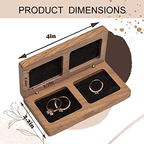 Wood Double Ring Box for Wedding Ceremony - Engraved Wooden Ring Holder for 2 Rings Engagement Proposal Wedding Ceremony Ring Bearer Box Booinxaa