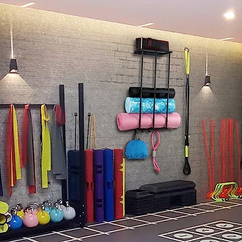 Ansonation Camping Chair Rack for Garage Storage, Metal Camping Beach Chair Umbrella Wall Mounted Holder Rack Organizer with 4 Hooks for Garage Ansonation