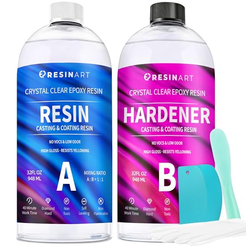 Crystal Clear Epoxy Resin - 64oz Epoxy Resin Kit, Not Yellowing High Gloss Bubbles Free Easy Mix 1:1 Ratio for Coating and Casting, Jewelry, Craft - WoodArtSupply