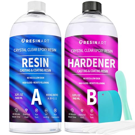 Crystal Clear Epoxy Resin - 64oz Epoxy Resin Kit, Not Yellowing High Gloss Bubbles Free Easy Mix 1:1 Ratio for Coating and Casting, Jewelry, Craft EPRESINART