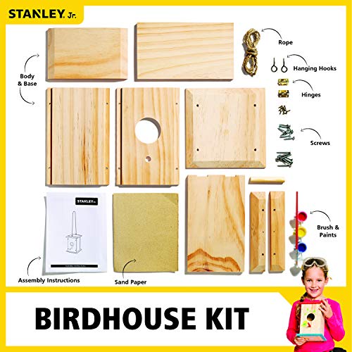 Stanley Jr DIY Bird House Kit for Kids and Adults - Easy Assembly Paint-A-Birdhouse Kit - Wooden Birdhouse Kit - Paint & Brushes Included STANLEY Jr.