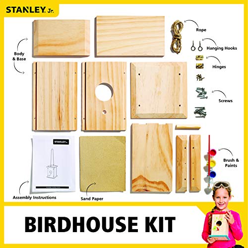 Stanley Jr DIY Bird House Kit for Kids and Adults - Easy Assembly Paint-A-Birdhouse Kit - Wooden Birdhouse Kit - Paint & Brushes Included - WoodArtSupply