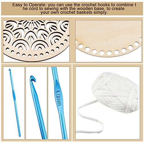 PH PandaHall Crochet Basket Bottom Kit 2 Style Natural Wooden Basket Bottom Crochet Basket Wood Base with 1pc 4mm Crochet Hook 40 Yard 9mm Cloth Yarn PH PandaHall