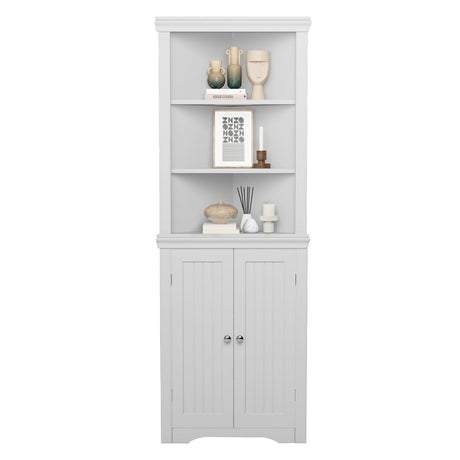 JUMMICO Corner Cabinet Corner Bathroom Cabinet with 2 Doors and 3 Tier Shelves Free Standing Corner Storage Cabinet for Bathroom, Living Room, JUMMICO