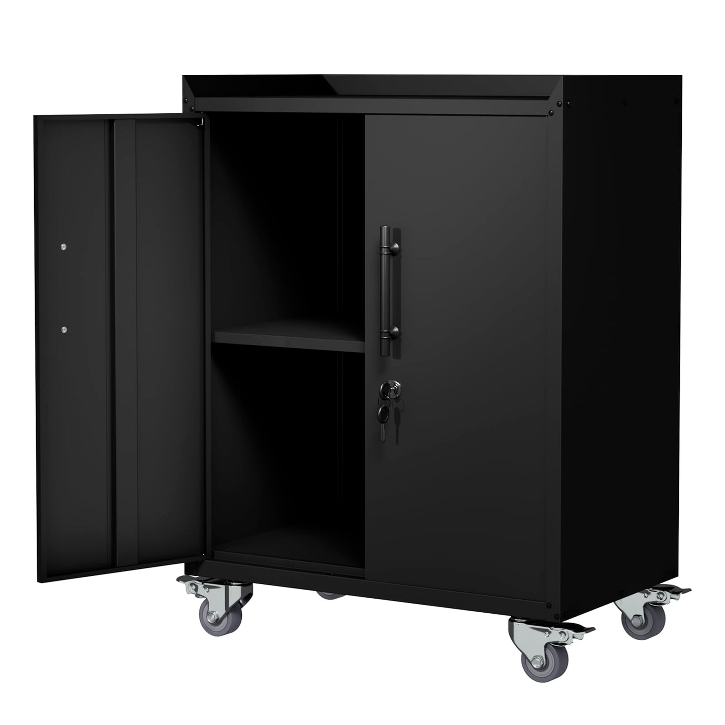 Leariso Garage Storage Cabinet with Wheels,Metal Storage Cabinet with Doors and Adjustable Shelves,Lockable Steel Storage Cabinet,for Garage, - WoodArtSupply