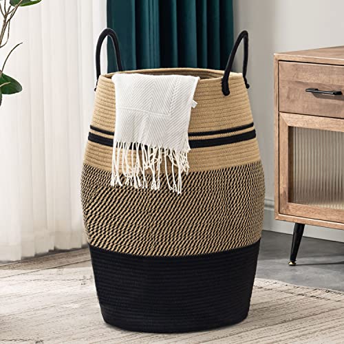 YOUDENOVA 105L Extra Large Woven Laundry Hamper Basket with Heavy Duty Cotton Rope Handles for Clothes and Toys in Bedroom, Nursery Room, Bathroom,