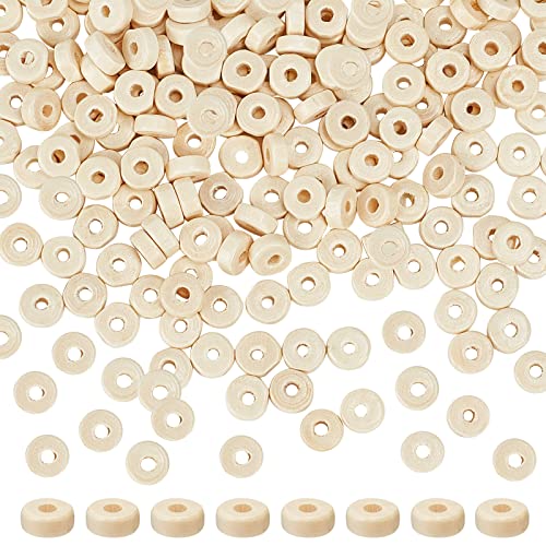 OLYCRAFT 1000PCS 8mm Wooden Flat Spacer Beads Unfinished Flat Wood Loose Beads Wooden Coin Spacer Beads for DIY Bracelet Necklace Earring Craft OLYCRAFT