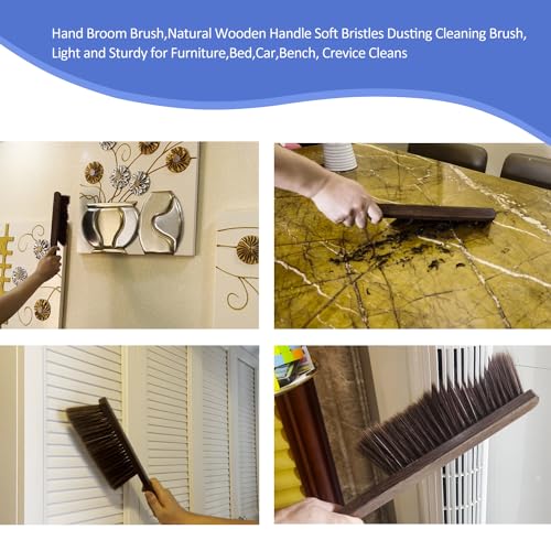 Hand Broom Brush,Natural Wooden Handle Soft Bristles Dusting Cleaning Brush,Light and Sturdy for Furniture,Bed,Car,Bench, Crevice Cleans Crojetry