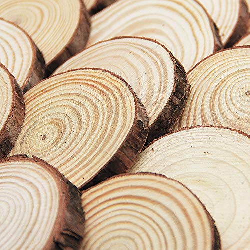 ATDAWN Natural Wood Slices with Holes, 30 Pcs 3.1-3.5 Inches Unfinished Wooden Circles, Craft Wood kit, Christmas Ornaments DIY Crafts