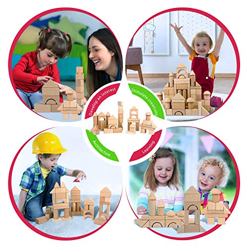 Wooden Building Blocks Set for Kids - Stacker Stacking Game Construction Toys Set Preschool Colorful Learning Educational Toys - Geometry Wooden