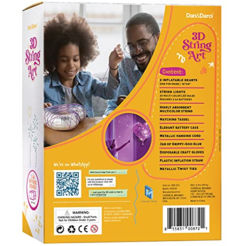 3D String Art Kit for Kids - Makes a Light-Up Heart Lantern - 20 Multi-Colored LED Bulbs - Kids Gifts - Crafts for Girls and Boys Ages 8-12 - DIY Dan&Darci