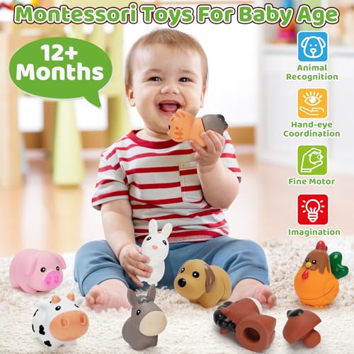 V-Opitos Learning Farm Animal Toys for Kids Age 1, 2, 3 Year Old, 10 Pack Farm Animal Matching Fine Motor Montessori Toys, Christmas, Birthday Gifts V-Opitos