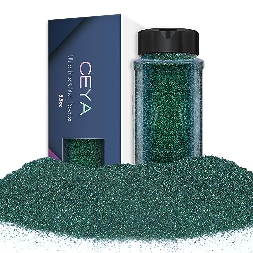 Ceya Ultra Fine Glitter Powder，3.5oz/ 100g Emerald Green Craft Glitter Powder Mixed Fine Iridescent Nail Sequins Flakes for Epoxy Resin, DIY Crafts ceya