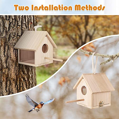 YUEPET Outdoor Bird Houses Transparent Wooden Bird House for Outside with Lanyard and Screws,Hanging Birdhouse Clearance for Finch Bluebird Cardinals