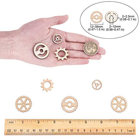 LiQunSweet 100-Pieces 12~38mm Undyed Mini Unfinished Hollow Wood Pendants Gear Slices Charms Cool Industrial & Steampunk Design Laser Cut Cutout LiQunSweet