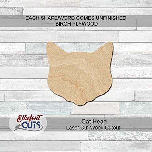 Cat Head Wood Cutouts for crafts, Laser Cut Wood Shapes 5mm thick Baltic Birch Wood, Multiple Sizes Available Elliefont Styles