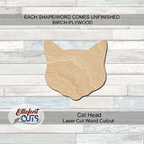 Cat Head Wood Cutouts for crafts, Laser Cut Wood Shapes 5mm thick Baltic Birch Wood, Multiple Sizes Available Elliefont Styles