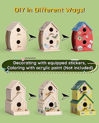 SainSmart Jr. Bird House Kit for Kids to Build and Paint - Art Craft Wooden Toys - Unfinished Wood Crafts with Stickers - Woodworking Crafts for - WoodArtSupply