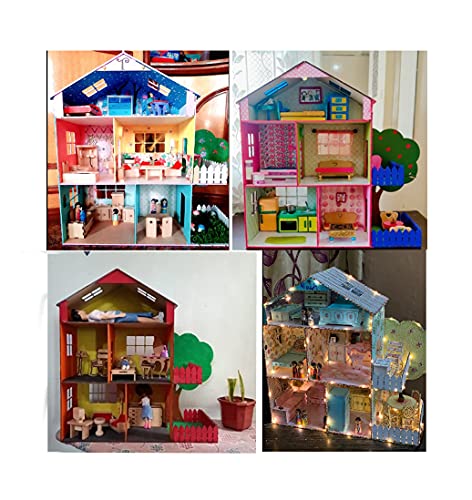 StonKraft Wooden 3D Puzzle Doll House - Home Decor, Construction Toy, Modeling Kit, School Project - Easy to Assemble (Doll House with Furniture)