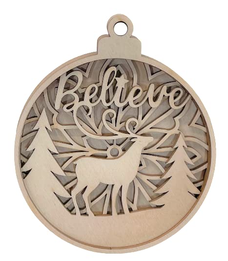 Christmas Believe Deer Door Sign 4 Pieces Laser Cut Out Unfinished RND5 - WoodArtSupply