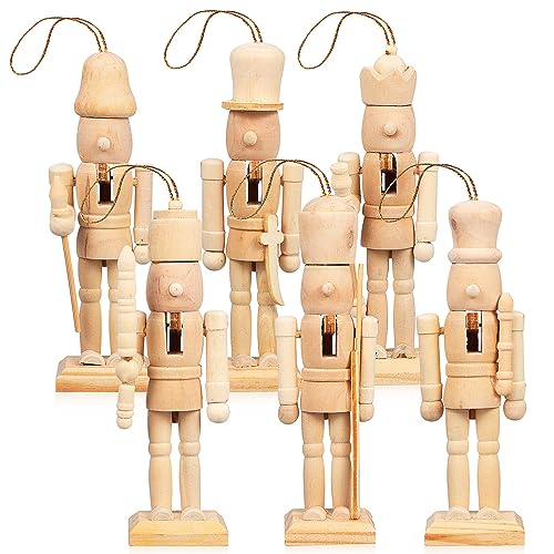 Didiseaon Decor 6Pcs Unfinished Nutcracker Figures Christmas Wooden Paintable Nutcracker Figurines DIY Blank Unpainted Nutcracker Soldier Christmas - WoodArtSupply