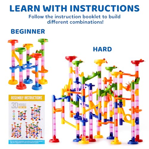 JOYIN Marble Run Premium Set(196 Pcs) Construction Building Blocks Toys Stem Educational Toy Building Block Toy(156 Translucent Plastic