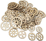 AKOAK 50 Pcs Wooden Gear, Blank Wooden DIY Craft Pieces, Wood Chip Paper-Cut Gift Labels, Unfinished Gear Decoration Cards DIY Craft Jewelry Making AKOAK