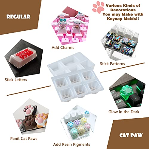Keycaps Epoxy Resin Casting Molds Set for Mechanical Gaming Keyboard Polymer Clay Crafts 6 Silicone Trays with Key Puller FUNSHOWCASE