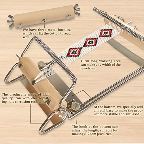 hobbyworker The Second Generation Adjustable Bead Loom Kit with Seed Beads,Large Eye Curved Beading Needle, Funnel Tray,Lobster Clasp,Open Ring and hobbyworker