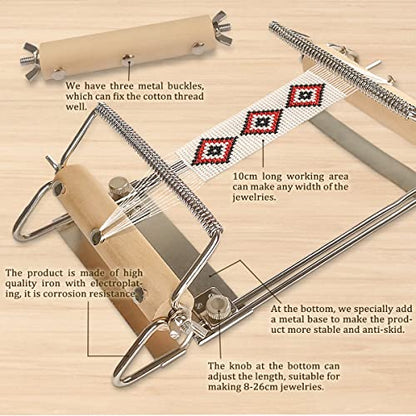 hobbyworker The Second Generation Adjustable Bead Loom Kit with Seed Beads,Large Eye Curved Beading Needle, Funnel Tray,Lobster Clasp,Open Ring and - WoodArtSupply