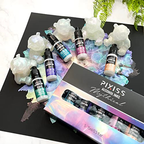 Pixiss Iridescent Color Changing Alcohol Ink Set - 5 Shades of Alcohol Ink for Epoxy Resin Supplies, Yupo Paper, Tumblers, Coasters - Resin Colorant Pixiss