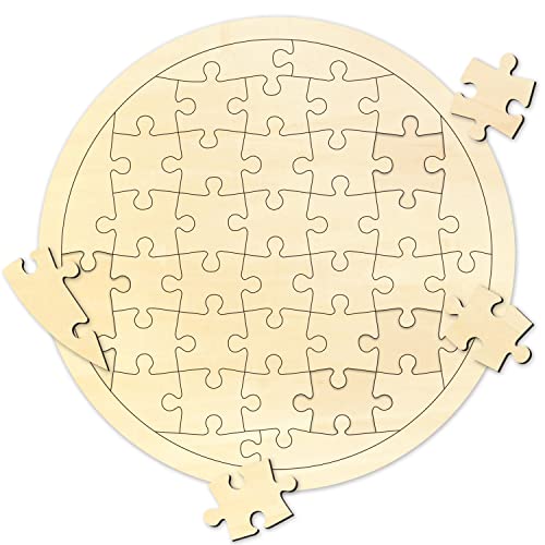 Blank Puzzle Round Shape with 38 Pieces to Draw on, Each Piece is Unique, Blank Wooden Jigsaw Puzzles with Puzzle Tray for Crafts & DIY, Custom MoinKidz