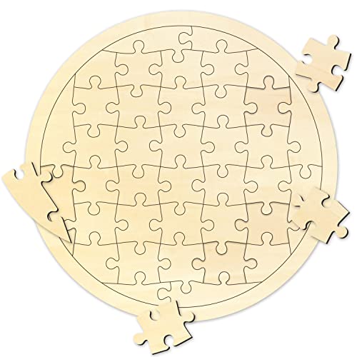 Blank Puzzle Round Shape with 38 Pieces to Draw on, Each Piece is Unique, Blank Wooden Jigsaw Puzzles with Puzzle Tray for Crafts & DIY, Custom