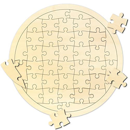 Blank Puzzle Round Shape with 38 Pieces to Draw on, Each Piece is Unique, Blank Wooden Jigsaw Puzzles with Puzzle Tray for Crafts & DIY, Custom