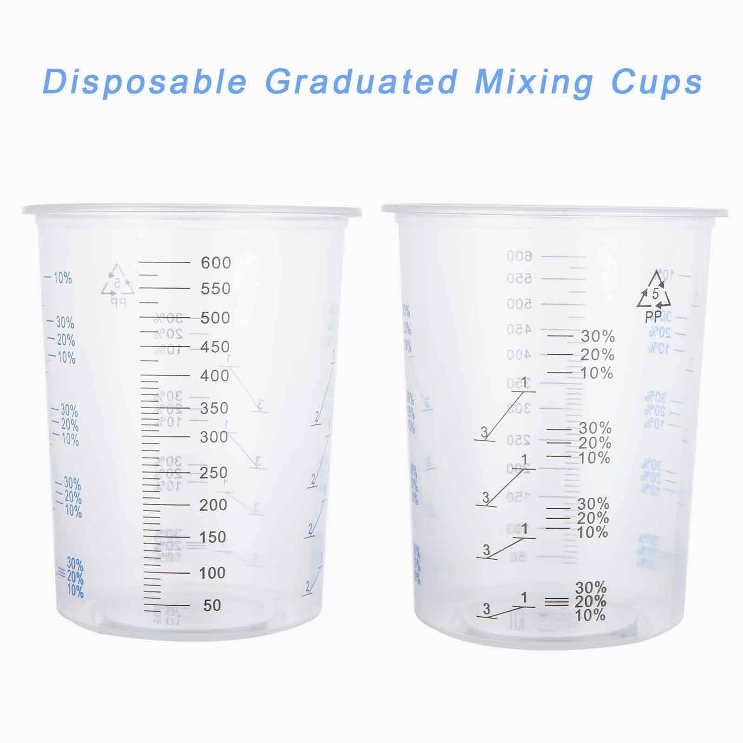 Oungy 100PCS Plastic Mixing Cups for Epoxy Resin 20oz(600ml) with 100pcs Mixing Sticks, Graduated Plastic Measuring Cups for Mixing Resin Painting Oungy