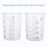 Oungy 100PCS Plastic Mixing Cups for Epoxy Resin 20oz(600ml) with 100pcs Mixing Sticks, Graduated Plastic Measuring Cups for Mixing Resin Painting Oungy