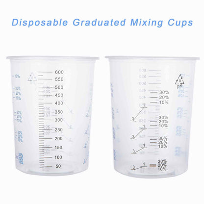 Oungy 100PCS Plastic Mixing Cups for Epoxy Resin 20oz(600ml) with 100pcs Mixing Sticks, Graduated Plastic Measuring Cups for Mixing Resin Painting - WoodArtSupply