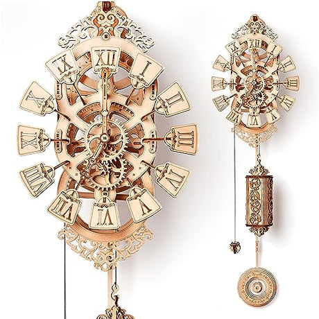 Wood Trick Pendulum Wall Clock Kit Wooden 3D Puzzles for Adults and Kids to Build - 3D Wall Clock Mechanical Model - 42x12 in - Engineering DIY Wood Trick